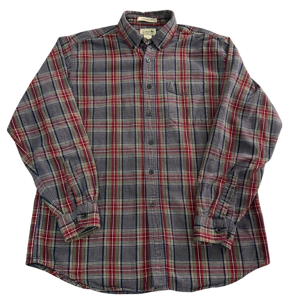 L.L.Bean Flannel Shirt Men's Medium Multicolor Plaid Button Down Traditional Fit